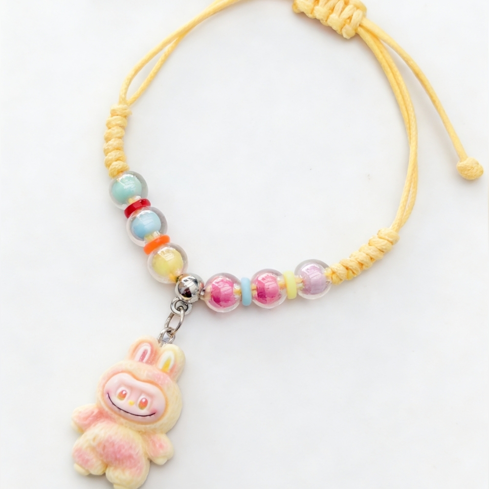 Labubu Inspired Macramé Bracelet Sunny Yellow